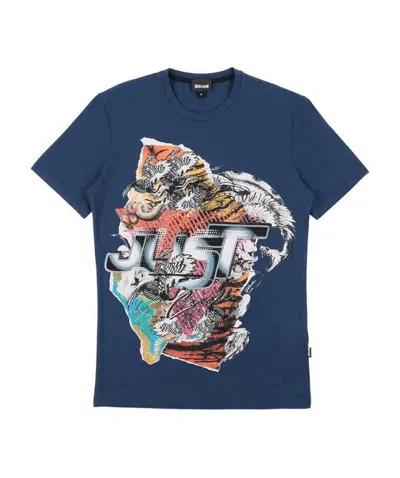 Just Cavalli Round-necked Logo T-shirt In Blue