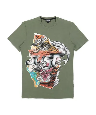 Just Cavalli Round-necked Logo T-shirt In Green