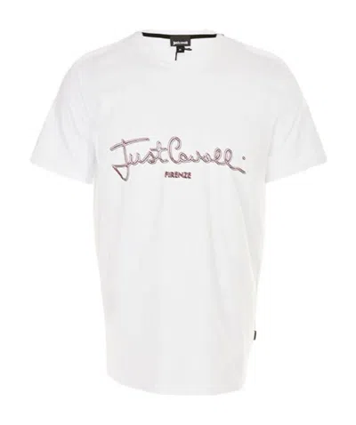 Just Cavalli Round-necked Logo T-shirt In White