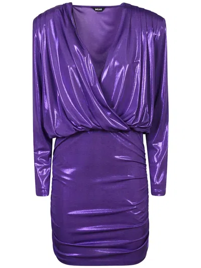 Just Cavalli Ruched Mini Dress In Violett