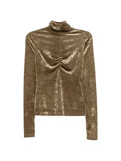 Just Cavalli Ruched Velvet-effect T-shirt In Brown