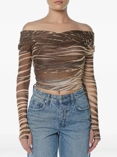 Just Cavalli Ruffled Zebra-print Top In Brown