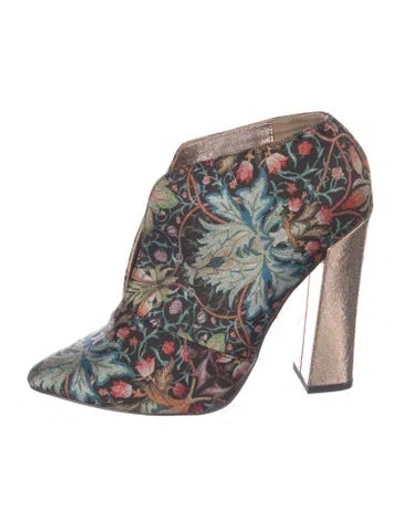 Pre-owned Just Cavalli Satin Floral Print Boots In Black/pink