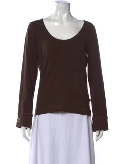 Pre-owned Just Cavalli Scoop Neck Long Sleeve Top In Brown