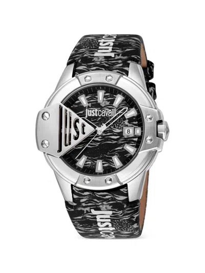 Just Cavalli Scudo Animal-print 44mm Watch In Black
