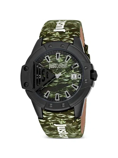 Just Cavalli Scudo Camouflage-print 42mm Watch In Green