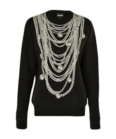 Just Cavalli Sequined Round-necked Sweater In Black