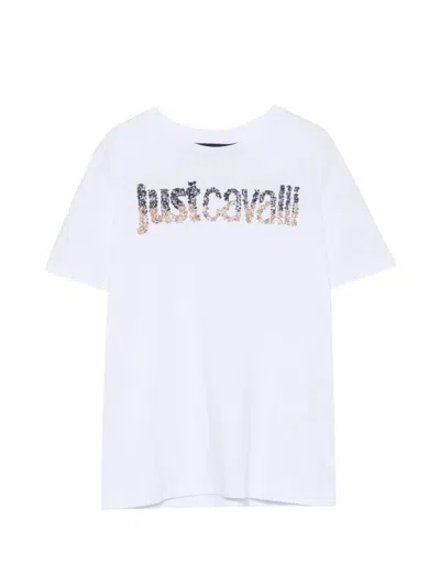 Just Cavalli Sequin-logo T-shirt In White