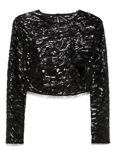 Just Cavalli Sequinned Crop Top In Black