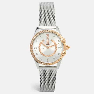Pre-owned Just Cavalli Serpente Jc1l095m0105 Silver Dial Two-tone Stainless Steel Women's Wristwatch 32 Mm