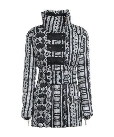 Just Cavalli Serpentine Printed Down Jacket In Gray