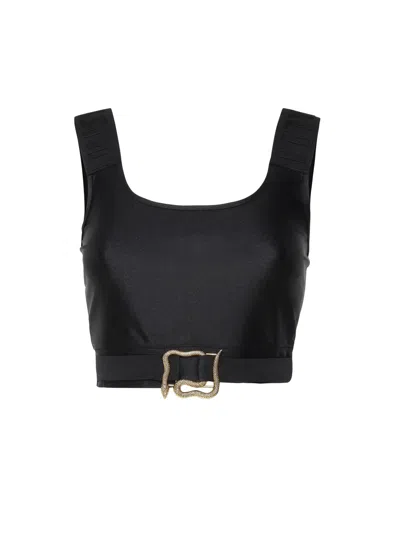 Just Cavalli Shiny Fabric Top With Snake Belt In Black