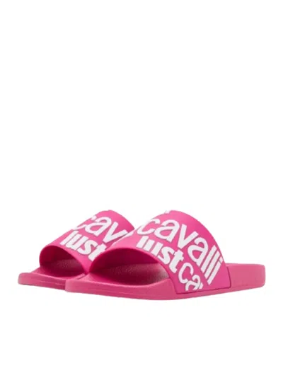 Just Cavalli Logo-raised Slides In Black