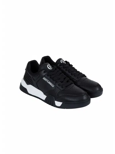 Just Cavalli Logo-embossed Leather Sneakers In Black
