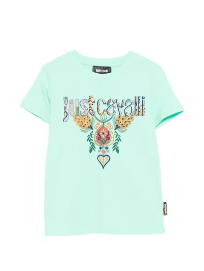 Just Cavalli Kids' Short Sleeve Crew Neck T-shirt With Logo In Green