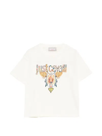 Just Cavalli Kids' Short Sleeve Crew Neck T-shirt With Logo In White
