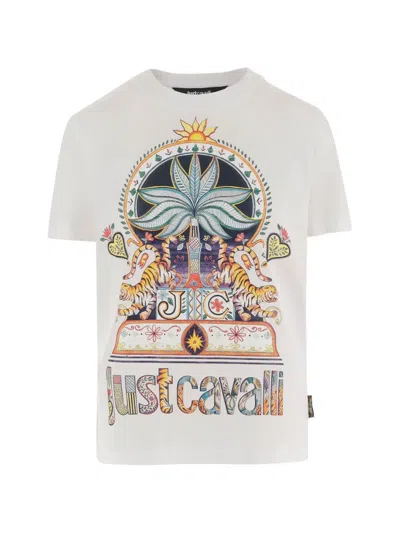 Just Cavalli Short-sleeved Printed T-shirt In White