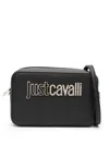 Just Cavalli Sleek Black Shoulder Bag With Signature Logo And Practical Zipper Closure In Black
