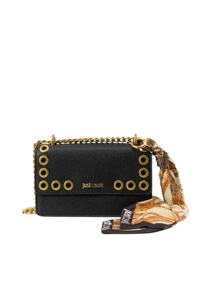 Just Cavalli Shoulder Bag With Female Eyelets  With Scarves In Black