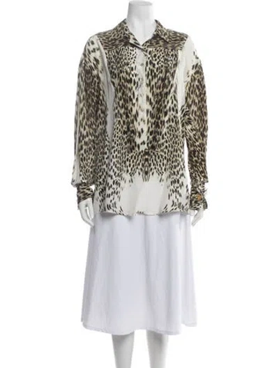 Pre-owned Just Cavalli Silk Animal Print Top In Neutral