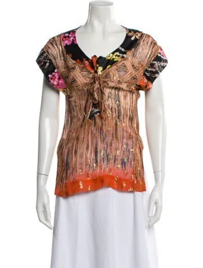 Pre-owned Just Cavalli Silk Floral Print Blouse In Neutral
