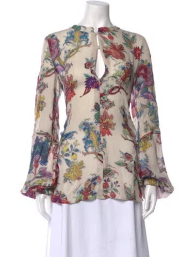 Pre-owned Just Cavalli Silk Floral Print Blouse In Neutral