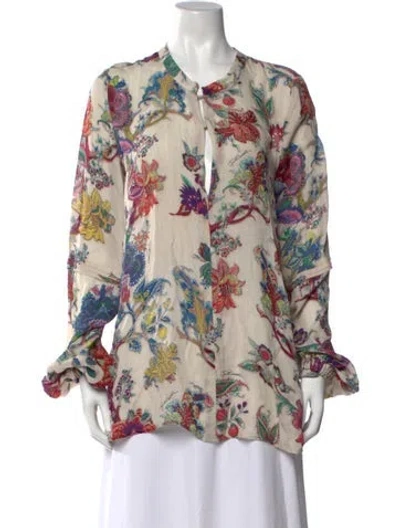Pre-owned Just Cavalli Silk Floral Print Blouse In Neutrals