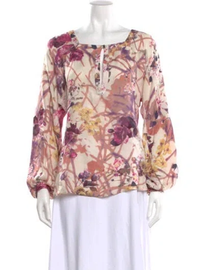 Pre-owned Just Cavalli Silk Floral Print Blouse In Pink