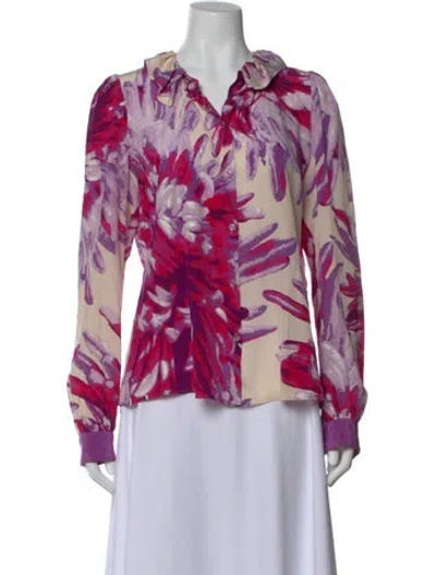 Pre-owned Just Cavalli Silk Floral Print Blouse In Purple