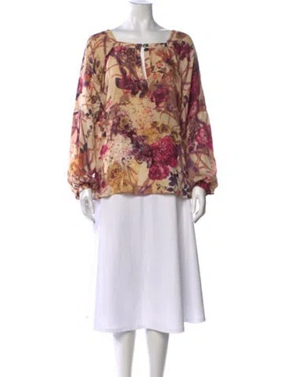 Pre-owned Just Cavalli Silk Floral Print Blouse In Purple