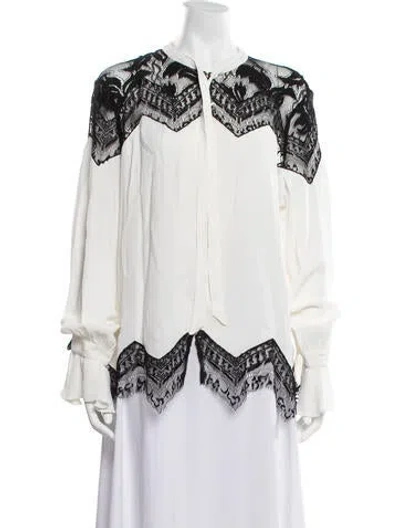 Pre-owned Just Cavalli Silk Lace Pattern Blouse In White