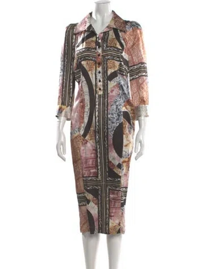 Pre-owned Just Cavalli Silk Midi Length Dress In Brown