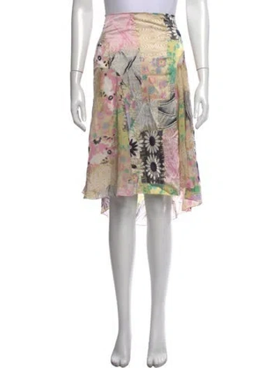 Pre-owned Just Cavalli Silk Midi Length Skirt In Neutrals/pink