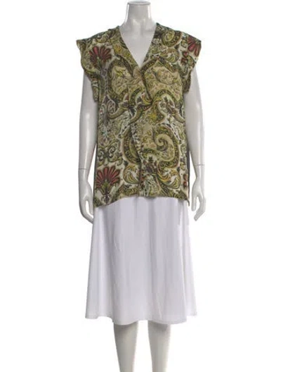 Pre-owned Just Cavalli Silk Paisley Print Blouse In Green