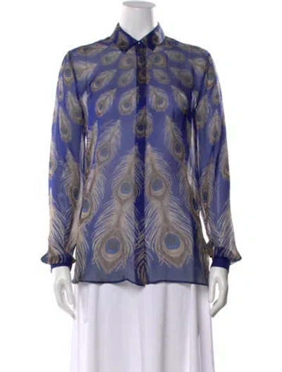 Pre-owned Just Cavalli Silk Printed Blouse In Blue