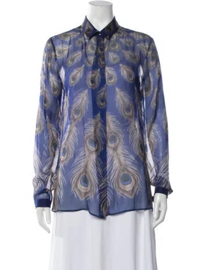 Pre-owned Just Cavalli Silk Printed Blouse W/ Tags In Blue