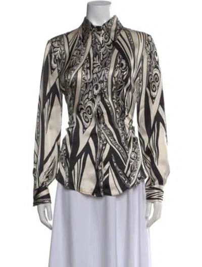 Pre-owned Just Cavalli Silk Printed Blouse In White