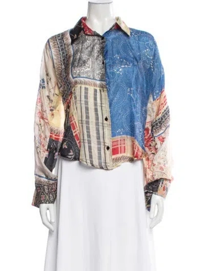 Pre-owned Just Cavalli Silk Printed Button-up Top In Blue