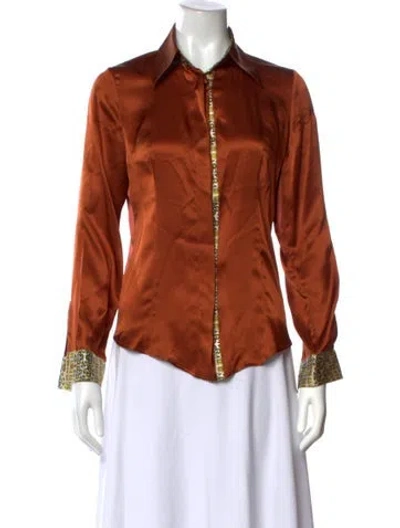 Pre-owned Just Cavalli Silk Printed Top In Orange