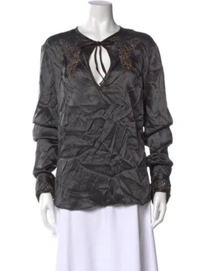 Pre-owned Just Cavalli Silk Tie Neck Blouse W/ Tags In Gray