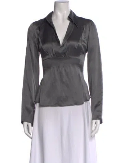 Pre-owned Just Cavalli Silk V-neck Blouse In Green