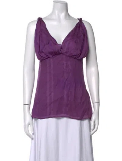 Pre-owned Just Cavalli Silk V-neck Top In Purple