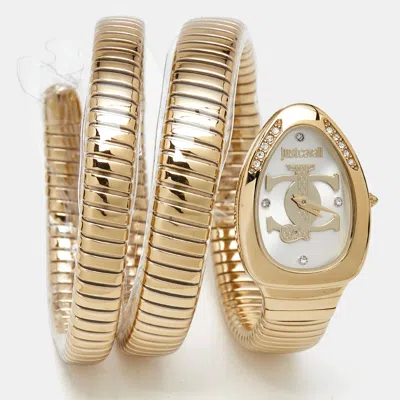 Pre-owned Just Cavalli Silver Dial Gold Tone Stainless Steel Snake Jc1l228m0035 Women's Wristwatch 22 Mm