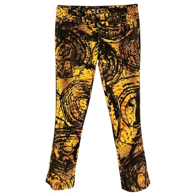 Pre-owned Just Cavalli Size 29 Yellow Black Graphic Print Cotton Zip Casual Pants