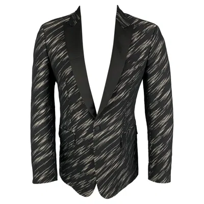Pre-owned Just Cavalli Size 38 Black Grey Jacquard Wool Blend Peak Lapel Sport Coat In Gray
