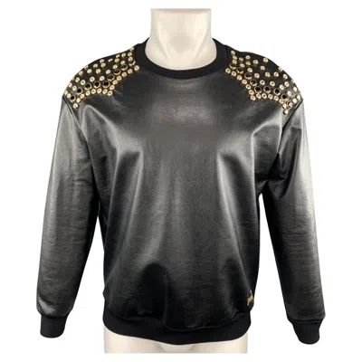 Pre-owned Just Cavalli Size Xs Black Rhinestone Studded Coated Cotton Crew-neck Sweatshirt