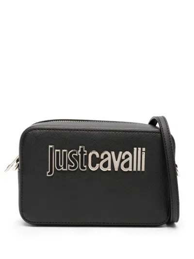 Just Cavalli Sleek Black Shoulder Bag With Signature Logo And Practical Zipper Closure