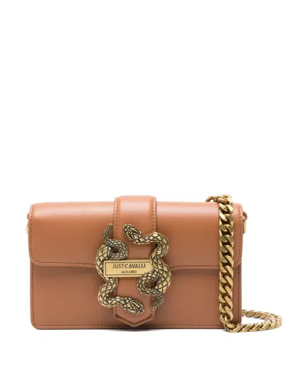 Just Cavalli Small Snake-buckle Chain Cross-body Bag In Brown