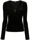 Just Cavalli Long Sleeve Top With Gathered Detail And Statement Hardware In Black