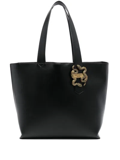 Just Cavalli Snake-appliqué Zipped Tote Bag In Black